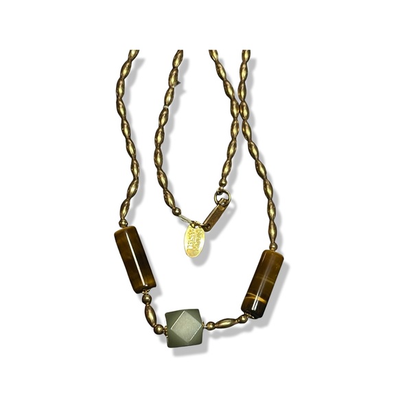 MIRIAM HASKELL rare 12kt Gold Filled Tigers Eye and Chalcedony Choker/Necklace - Picture 7 of 15